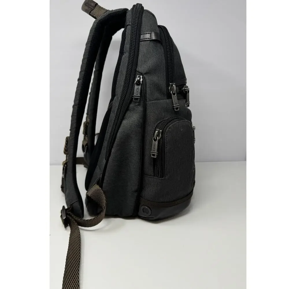 TUMI Alpha Bravo Parrish Laptop Backpack Charcoal Gray Brown Leather Trim